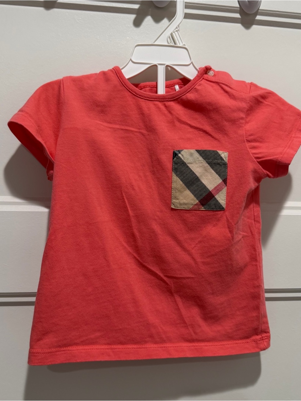 Burberry Girls' Coral Short-Sleeve Tee with Plaid Pocket